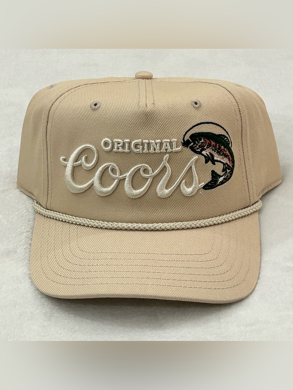 Original Coors Banquet Beer Trout Fishing Logo Beige Rope Snapback Hat Cap OSFM